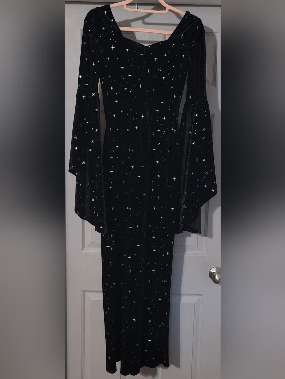 Cider Black Velvet Star-Print Bell Sleeve Jumpsuit